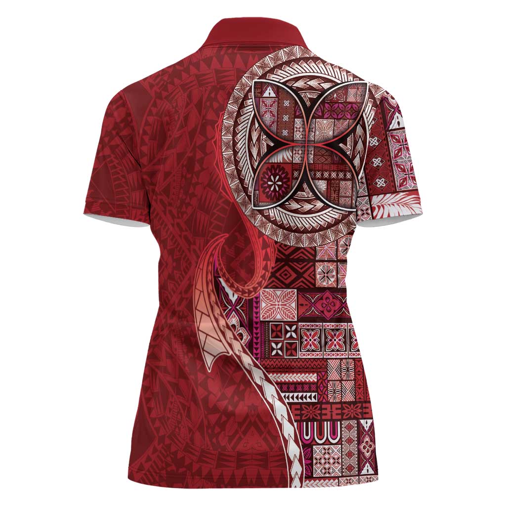 Samoan Siapo Art Tattoo Polynesian Pattern Women Polo Shirt Red Color - Polynesian Pride