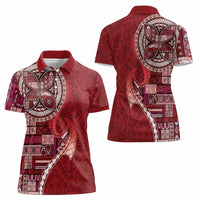 Samoan Siapo Art Tattoo Polynesian Pattern Women Polo Shirt Red Color - Polynesian Pride