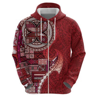 Samoan Siapo Art Tattoo Polynesian Pattern Zip Hoodie Red Color - Polynesian Pride