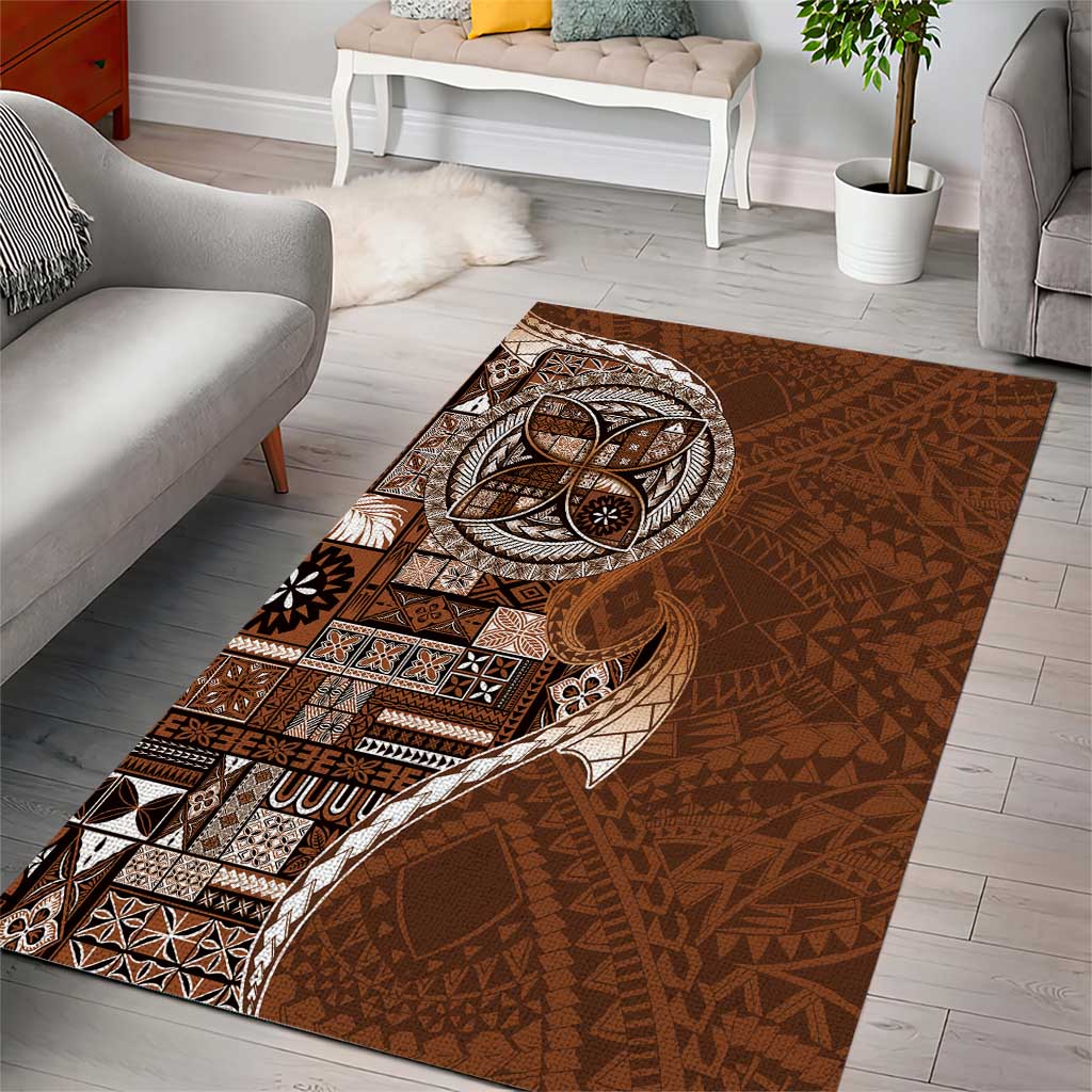 Samoan Siapo Art Tattoo Polynesian Pattern Area Rug Brown Color LT03 - Polynesian Pride