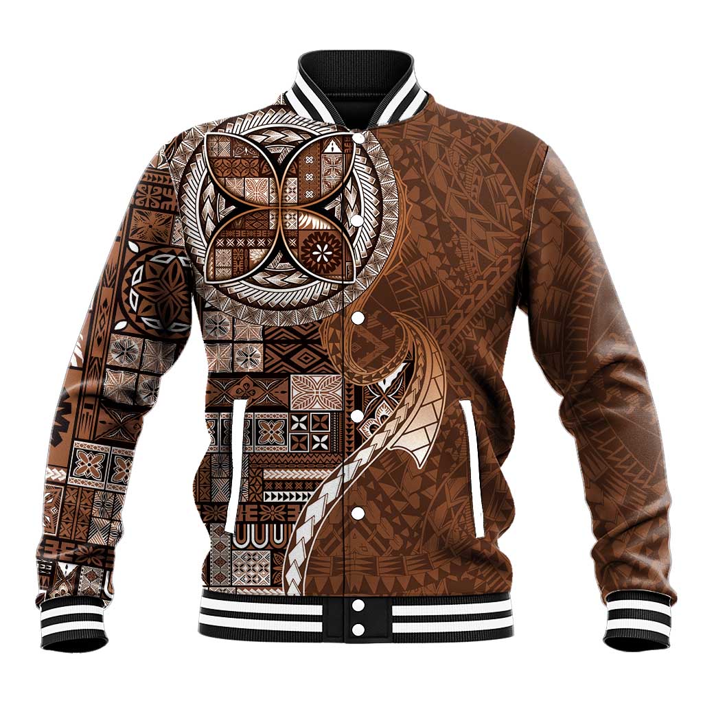 Samoan Siapo Art Tattoo Polynesian Pattern Baseball Jacket Brown Color - Polynesian Pride