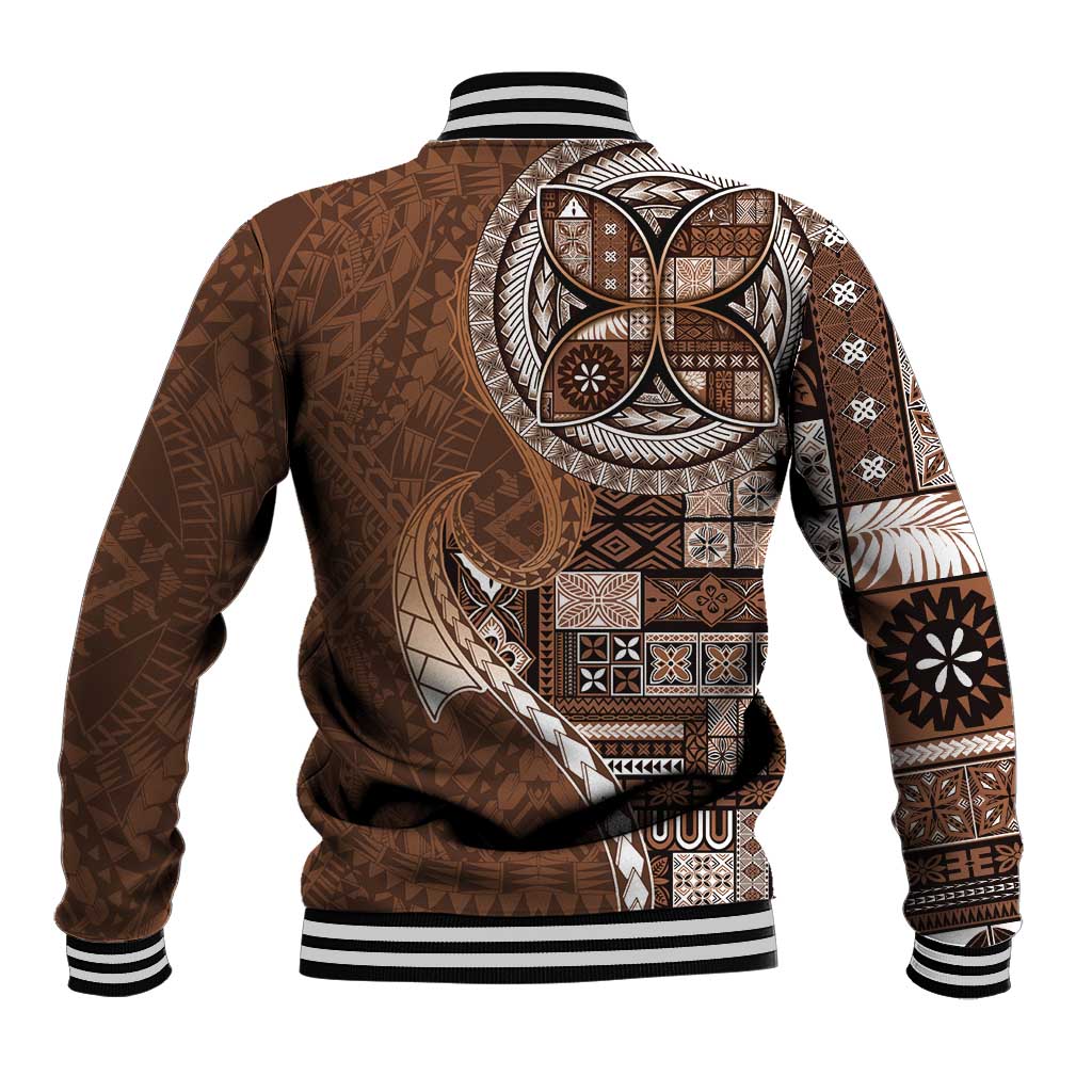 Samoan Siapo Art Tattoo Polynesian Pattern Baseball Jacket Brown Color - Polynesian Pride