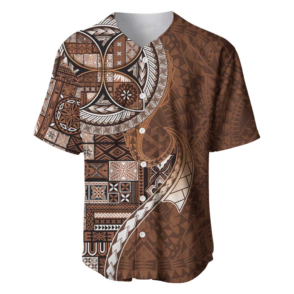 Samoan Siapo Art Tattoo Polynesian Pattern Baseball Jersey Brown Color - Polynesian Pride