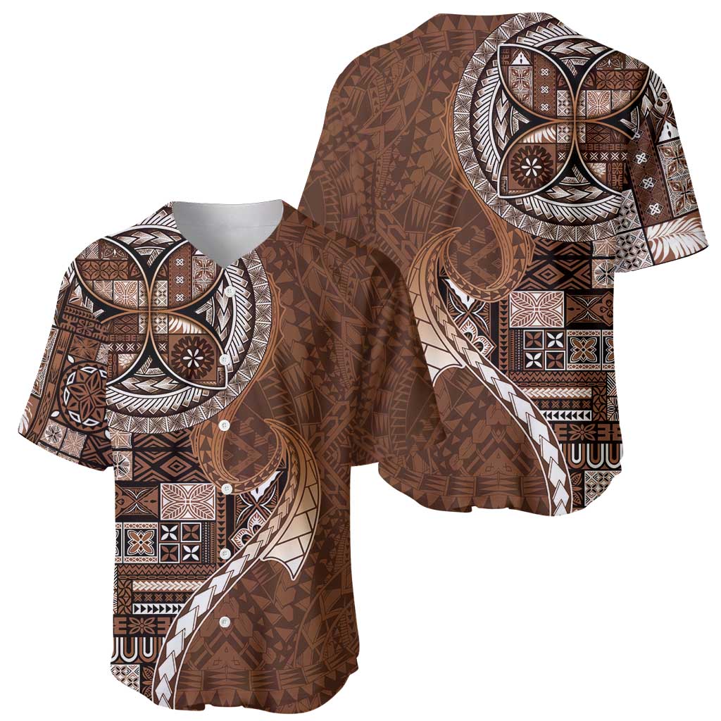 Samoan Siapo Art Tattoo Polynesian Pattern Baseball Jersey Brown Color - Polynesian Pride