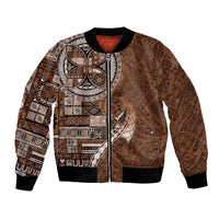 Samoan Siapo Art Tattoo Polynesian Pattern Bomber Jacket Brown Color - Polynesian Pride