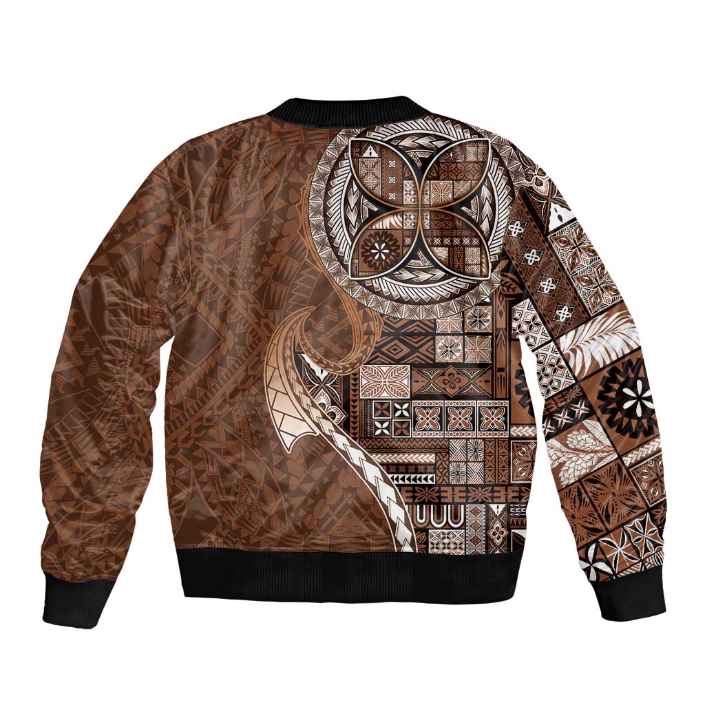Samoan Siapo Art Tattoo Polynesian Pattern Bomber Jacket Brown Color - Polynesian Pride