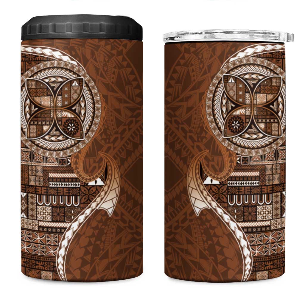 Samoan Siapo Art Tattoo Polynesian Pattern 4 in 1 Can Cooler Tumbler Brown Color LT03 One Size: 16 oz Brown - Polynesian Pride