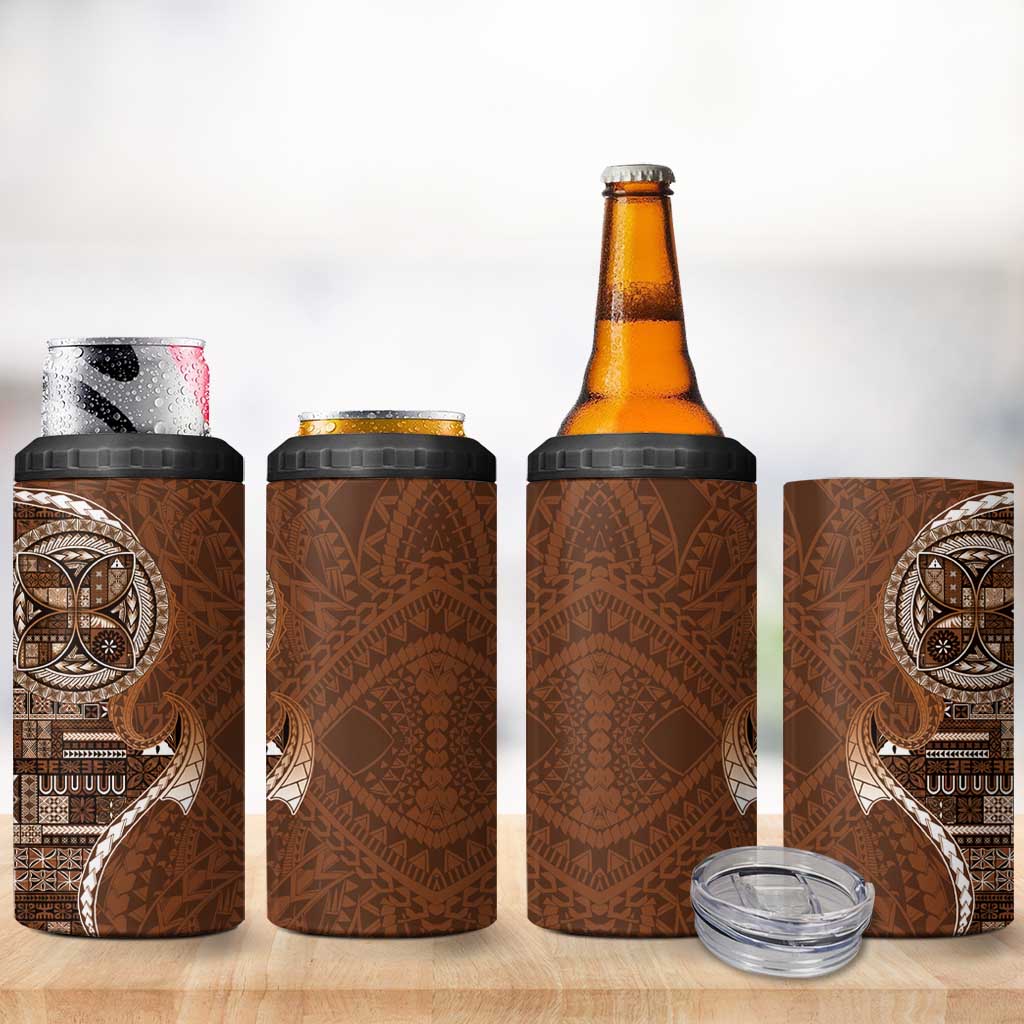 Samoan Siapo Art Tattoo Polynesian Pattern 4 in 1 Can Cooler Tumbler Brown Color LT03 - Polynesian Pride