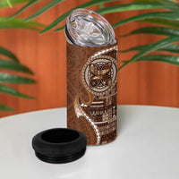 Samoan Siapo Art Tattoo Polynesian Pattern 4 in 1 Can Cooler Tumbler Brown Color LT03 - Polynesian Pride