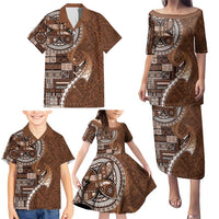 Samoan Siapo Art Tattoo Polynesian Pattern Family Matching Puletasi and Hawaiian Shirt Brown Color - Polynesian Pride
