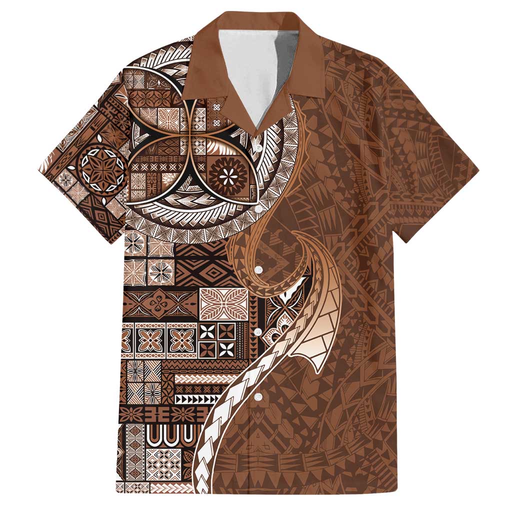 Samoan Siapo Art Tattoo Polynesian Pattern Family Matching Puletasi and Hawaiian Shirt Brown Color - Polynesian Pride