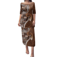 Samoan Siapo Art Tattoo Polynesian Pattern Family Matching Puletasi and Hawaiian Shirt Brown Color - Polynesian Pride