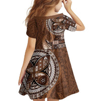 Samoan Siapo Art Tattoo Polynesian Pattern Family Matching Tank Maxi Dress and Hawaiian Shirt Brown Color - Polynesian Pride