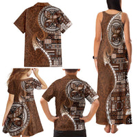 Samoan Siapo Art Tattoo Polynesian Pattern Family Matching Tank Maxi Dress and Hawaiian Shirt Brown Color - Polynesian Pride