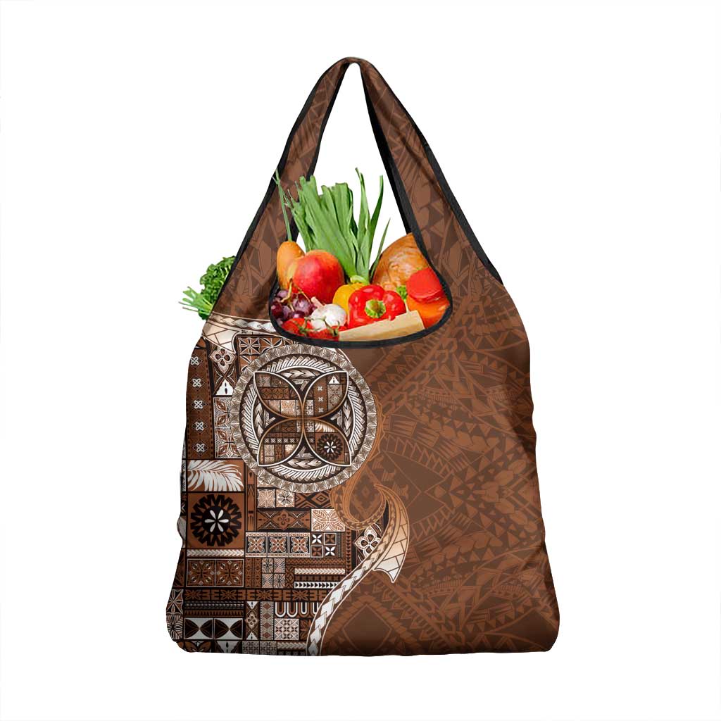 Samoan Siapo Art Tattoo Polynesian Pattern Grocery Bag Brown Color - Polynesian Pride