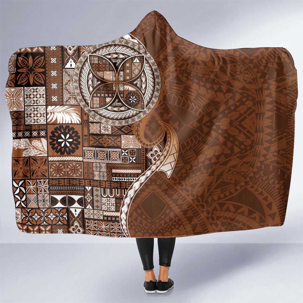 Samoan Siapo Art Tattoo Polynesian Pattern Hooded Blanket Brown Color - Polynesian Pride