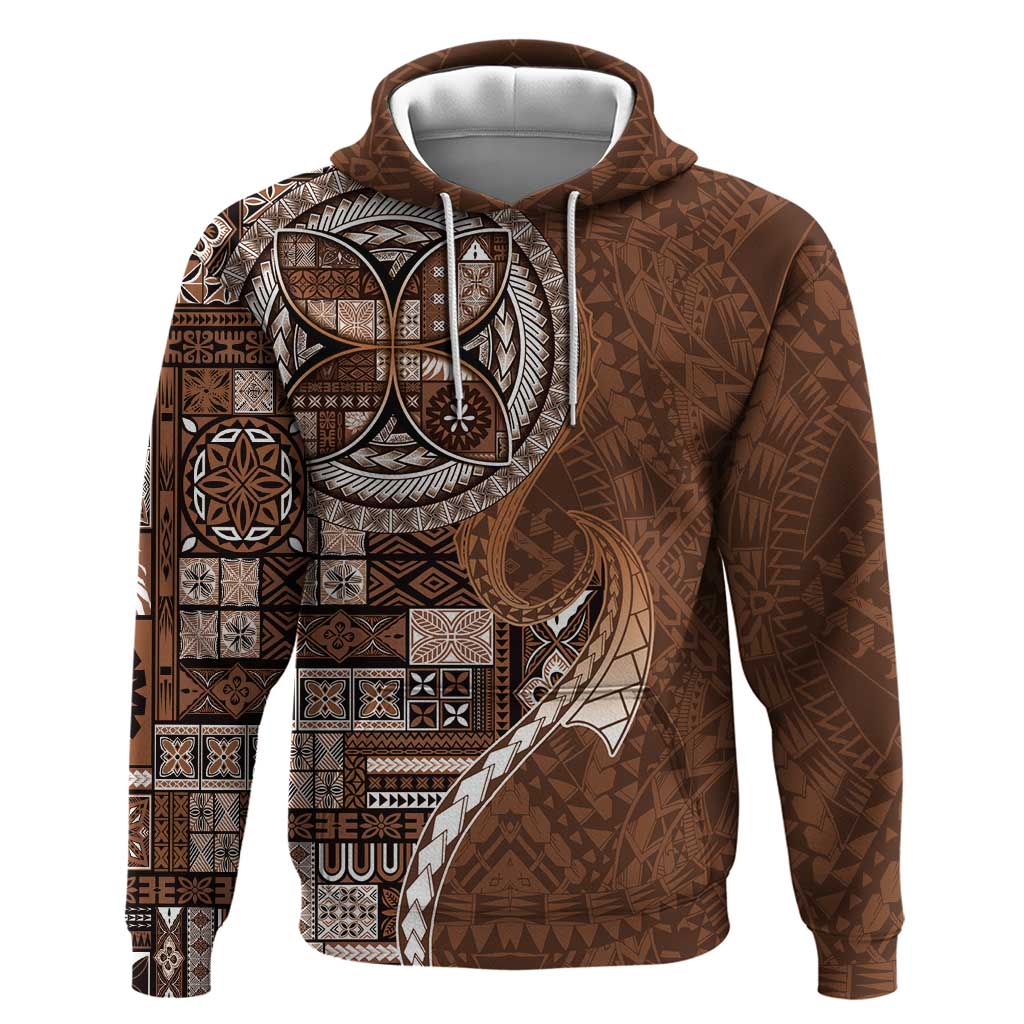 Samoan Siapo Art Tattoo Polynesian Pattern Hoodie Brown Color - Polynesian Pride
