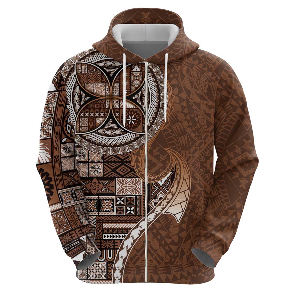 Samoan Siapo Art Tattoo Polynesian Pattern Hoodie Brown Color - Polynesian Pride
