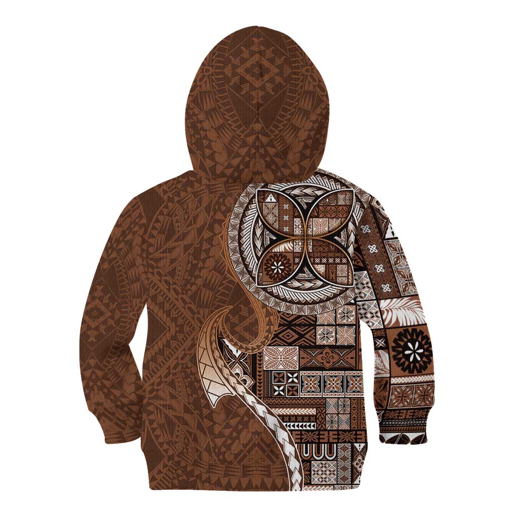 Samoan Siapo Art Tattoo Polynesian Pattern Kid Hoodie Brown Color - Polynesian Pride