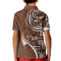 Samoan Siapo Art Tattoo Polynesian Pattern Kid Polo Shirt Brown Color - Polynesian Pride