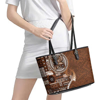 Samoan Siapo Art Tattoo Polynesian Pattern Leather Tote Bag Brown Color - Polynesian Pride