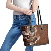 Samoan Siapo Art Tattoo Polynesian Pattern Leather Tote Bag Brown Color - Polynesian Pride