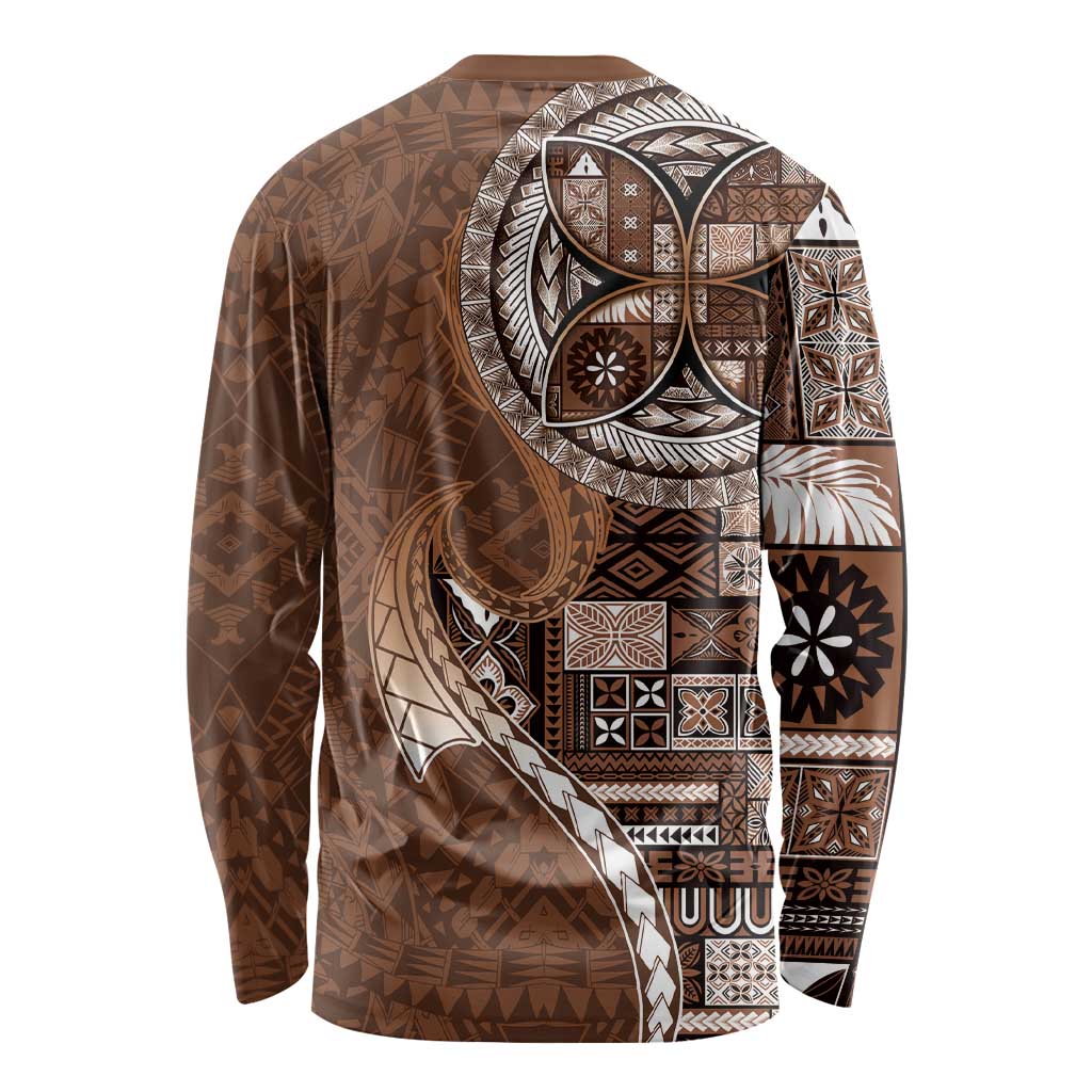 Samoan Siapo Art Tattoo Polynesian Pattern Long Sleeve Shirt Brown Color - Polynesian Pride