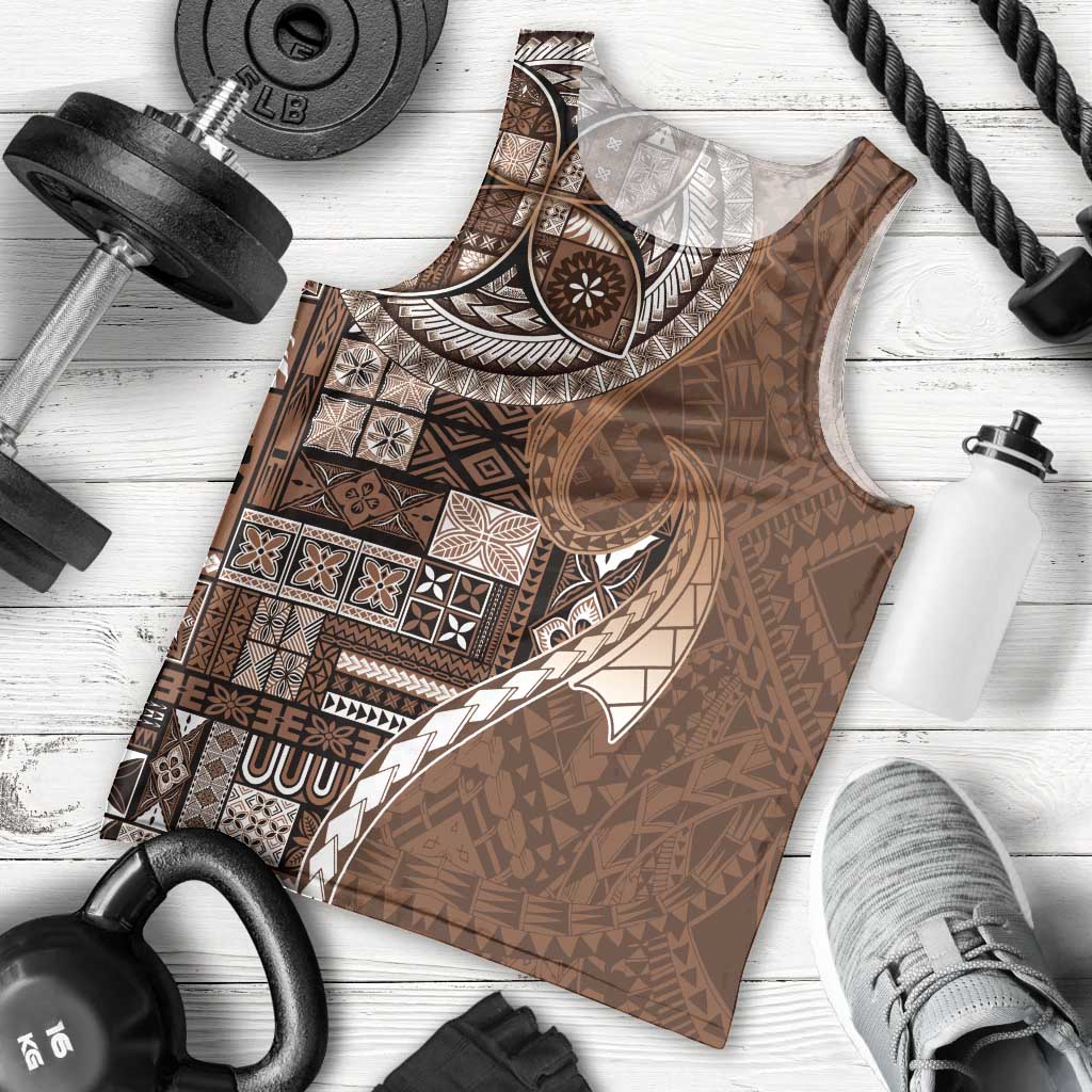 Samoan Siapo Art Tattoo Polynesian Pattern Men Tank Top Brown Color - Polynesian Pride