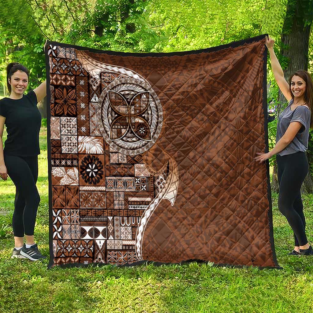 Samoan Siapo Art Tattoo Polynesian Pattern Quilt Brown Color - Polynesian Pride