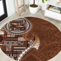 Samoan Siapo Art Tattoo Polynesian Pattern Round Carpet Brown Color - Polynesian Pride