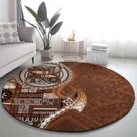 Samoan Siapo Art Tattoo Polynesian Pattern Round Carpet Brown Color - Polynesian Pride
