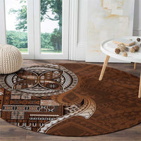 Samoan Siapo Art Tattoo Polynesian Pattern Round Carpet Brown Color - Polynesian Pride