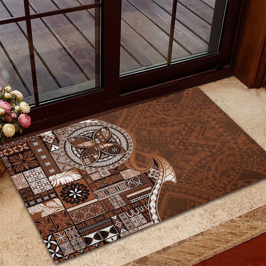 Samoan Siapo Art Tattoo Polynesian Pattern Rubber Doormat Brown Color - Polynesian Pride