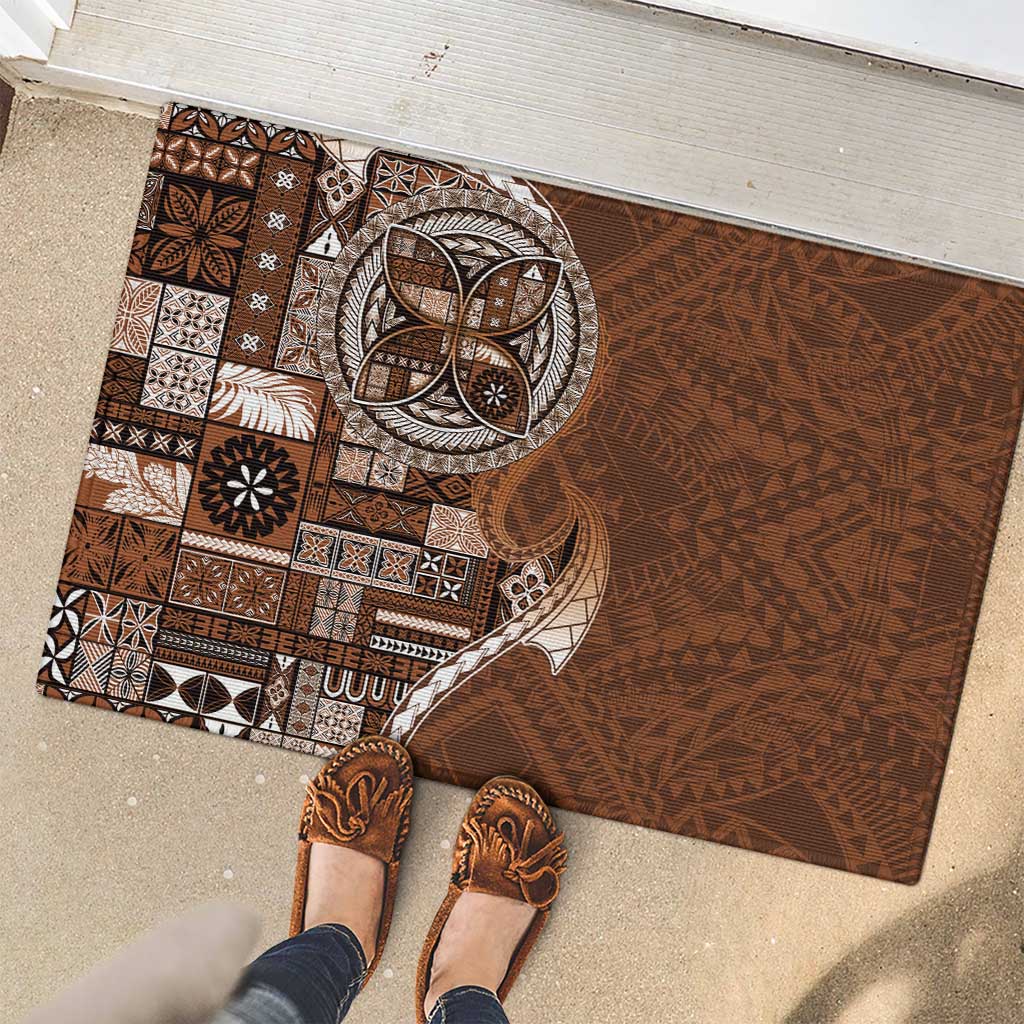 Samoan Siapo Art Tattoo Polynesian Pattern Rubber Doormat Brown Color - Polynesian Pride