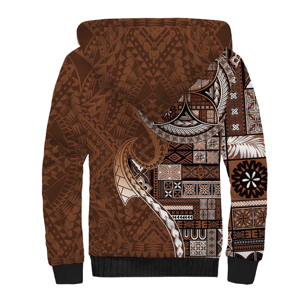 Samoan Siapo Art Tattoo Polynesian Pattern Sherpa Hoodie Brown Color - Polynesian Pride