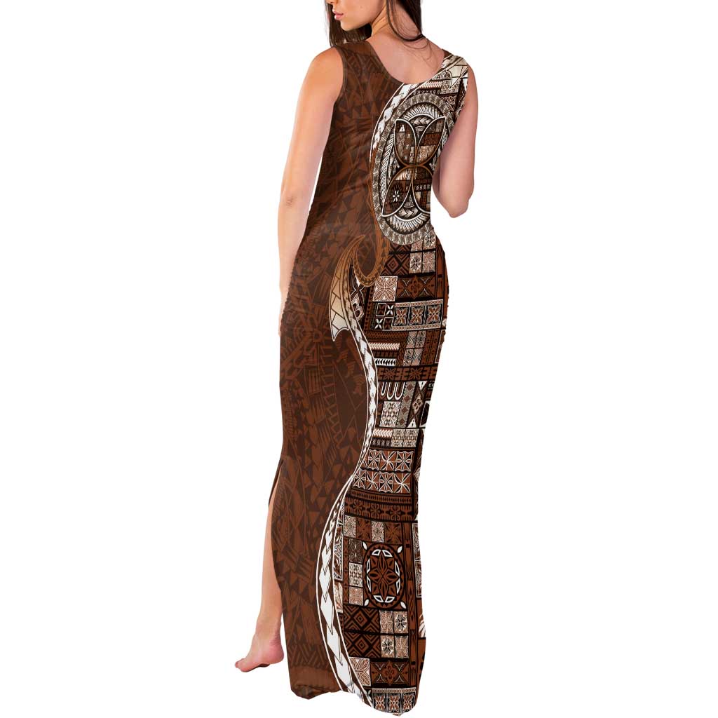 Samoan Siapo Art Tattoo Polynesian Pattern Tank Maxi Dress Brown Color - Polynesian Pride