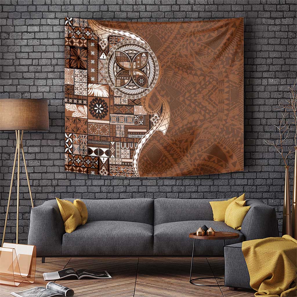 Samoan Siapo Art Tattoo Polynesian Pattern Tapestry Brown Color - Polynesian Pride