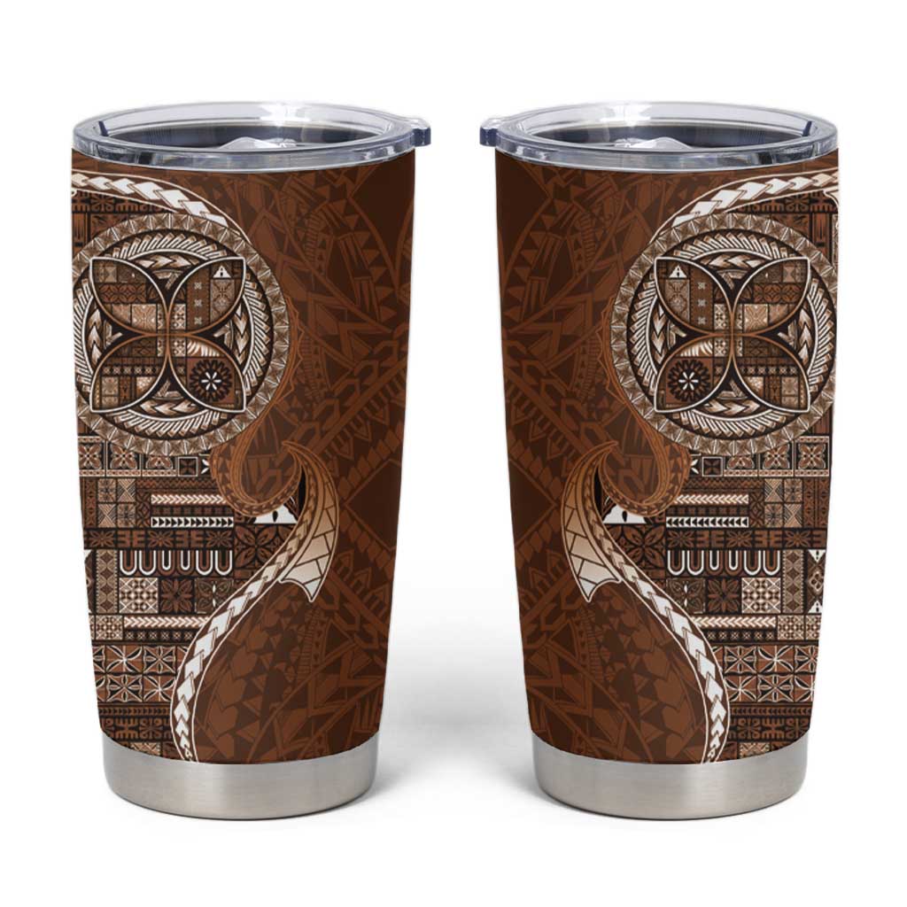 Samoan Siapo Art Tattoo Polynesian Pattern Tumbler Cup Brown Color - Polynesian Pride