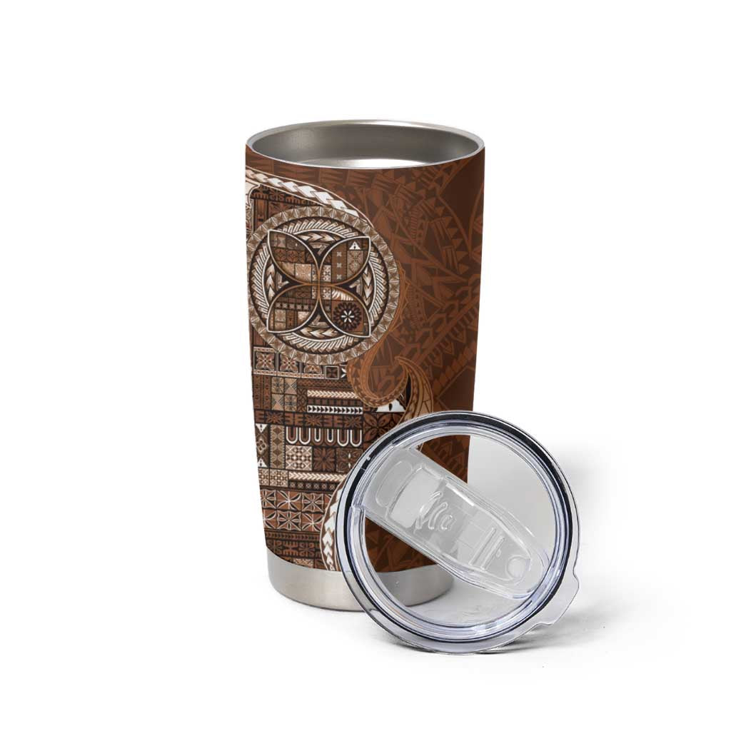 Samoan Siapo Art Tattoo Polynesian Pattern Tumbler Cup Brown Color - Polynesian Pride