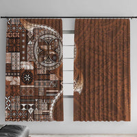 Samoan Siapo Art Tattoo Polynesian Pattern Window Curtain Brown Color LT03 With Hooks Brown - Polynesian Pride