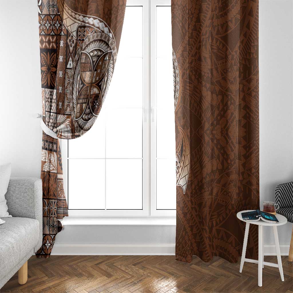 Samoan Siapo Art Tattoo Polynesian Pattern Window Curtain Brown Color LT03 - Polynesian Pride