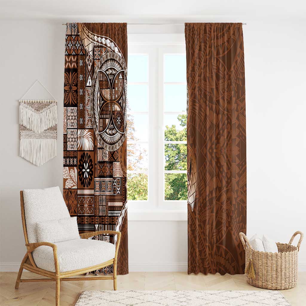 Samoan Siapo Art Tattoo Polynesian Pattern Window Curtain Brown Color LT03 - Polynesian Pride
