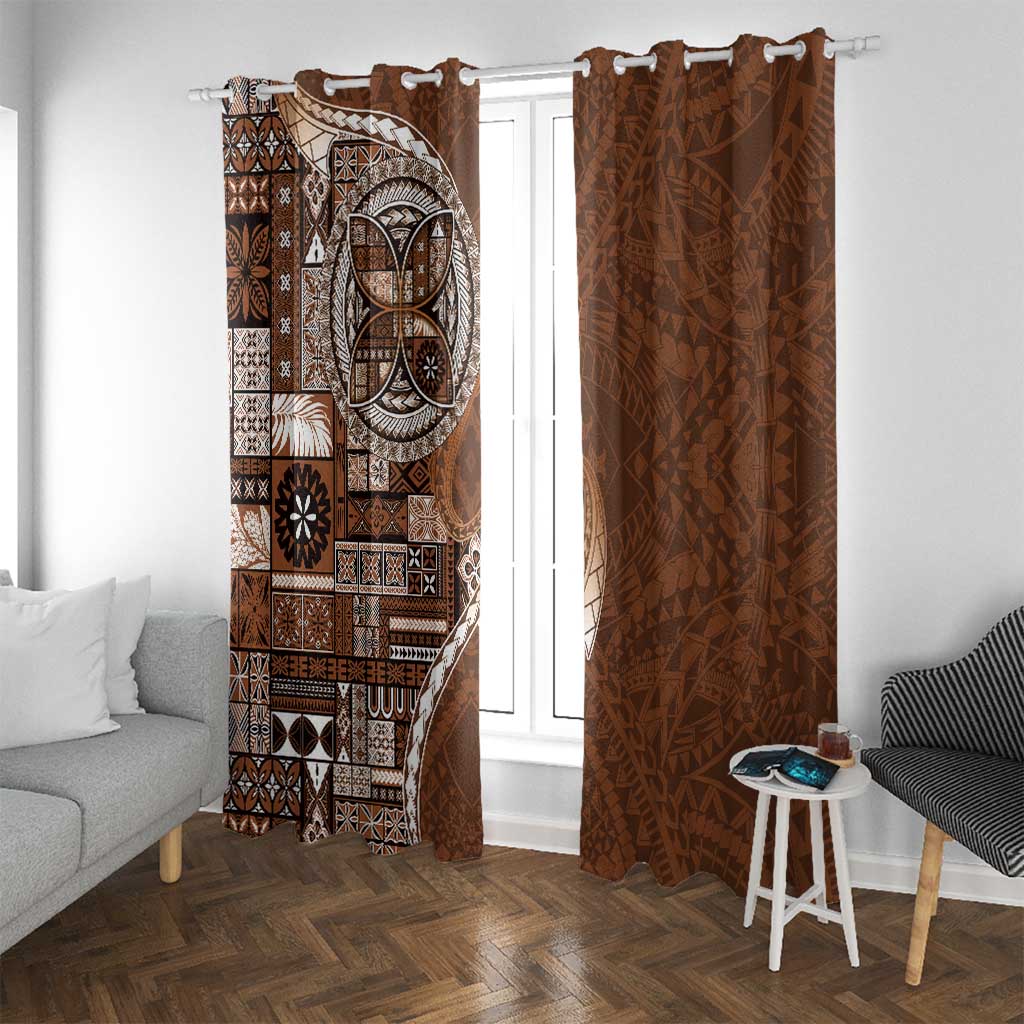 Samoan Siapo Art Tattoo Polynesian Pattern Window Curtain Brown Color LT03 With Grommets Brown - Polynesian Pride