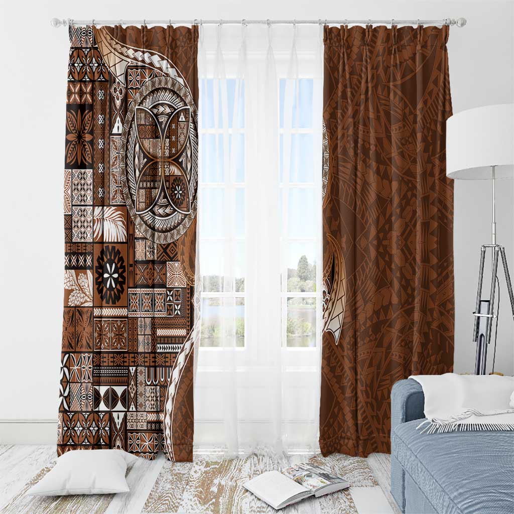 Samoan Siapo Art Tattoo Polynesian Pattern Window Curtain Brown Color LT03 - Polynesian Pride