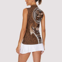Samoan Siapo Art Tattoo Polynesian Pattern Women Sleeveless Polo Shirt Brown Color - Polynesian Pride