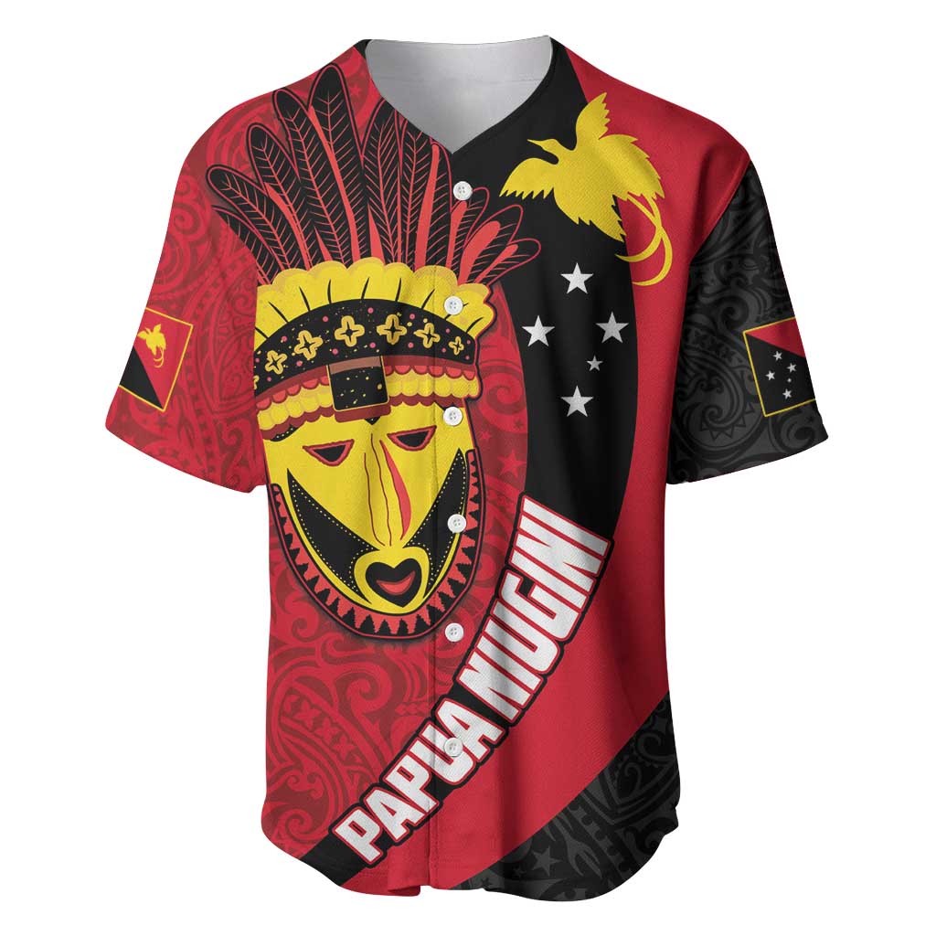 Papua New Guinea Mask Festival Baseball Jersey Papua Niugini Tribe Mask Melanesian Pattern LT03 Red - Polynesian Pride