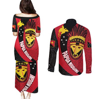 Papua New Guinea Mask Festival Couples Matching Puletasi and Long Sleeve Button Shirt Papua Niugini Tribe Mask Melanesian Pattern LT03 - Polynesian Pride