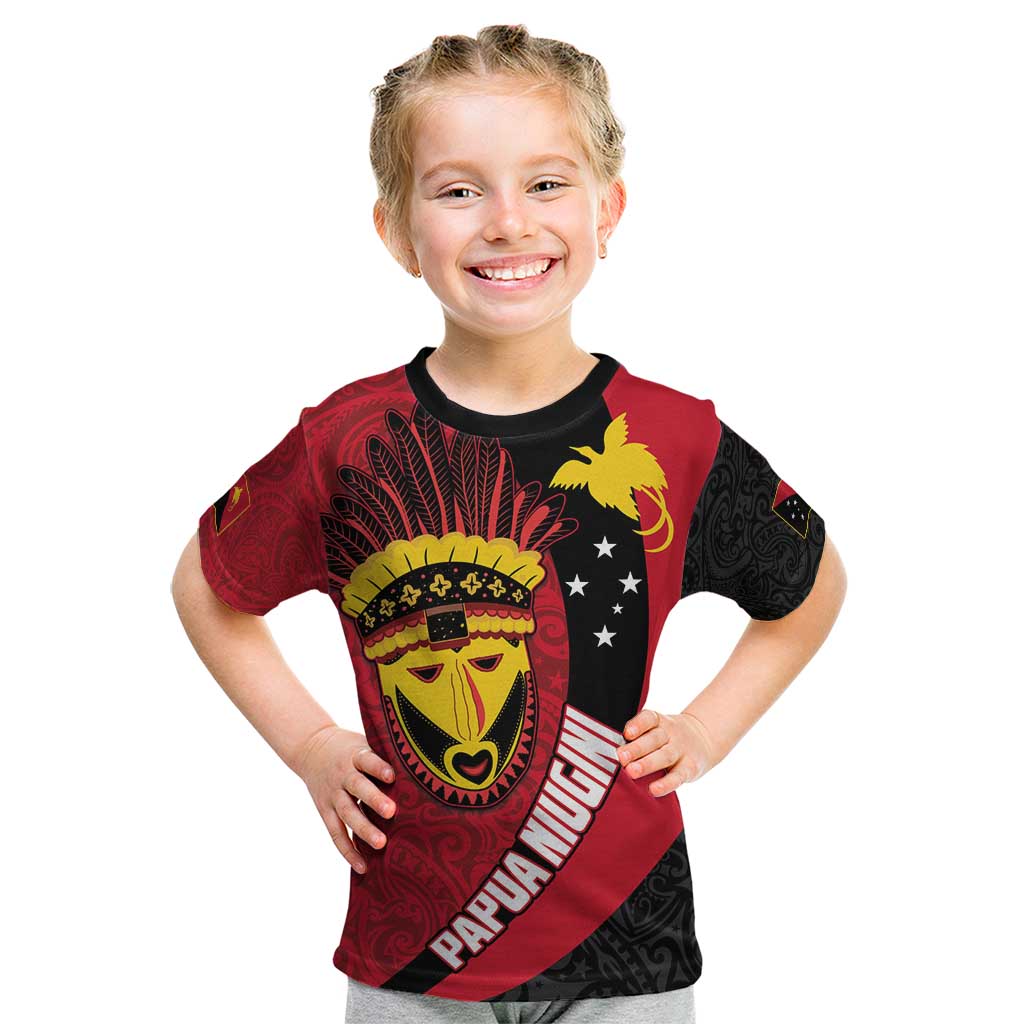 Papua New Guinea Mask Festival Kid T Shirt Papua Niugini Tribe Mask Melanesian Pattern LT03 Red - Polynesian Pride