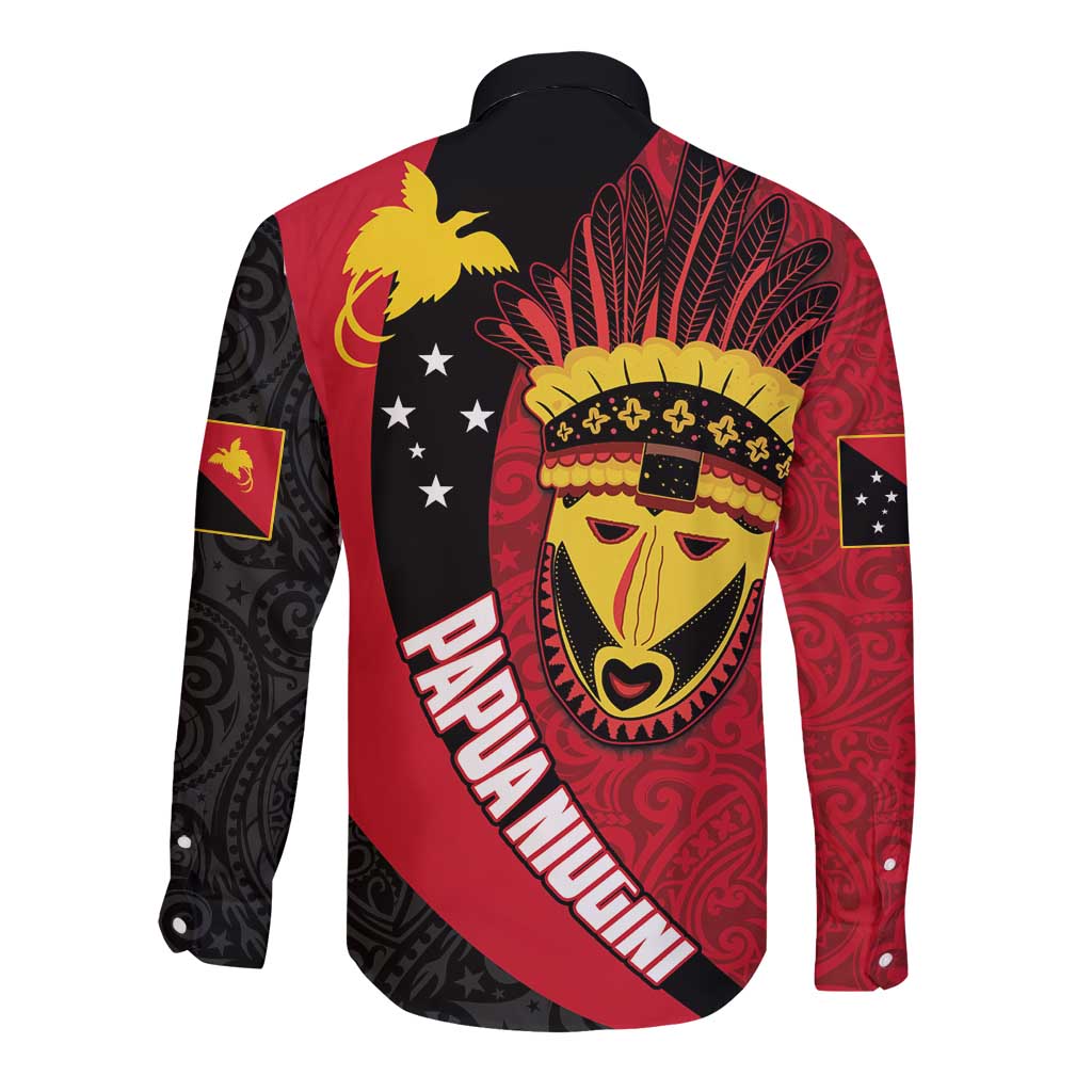 Papua New Guinea Mask Festival Long Sleeve Button Shirt Papua Niugini Tribe Mask Melanesian Pattern
