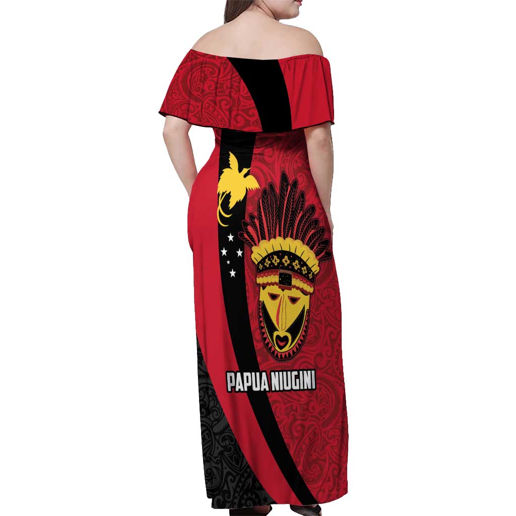 Papua New Guinea Mask Festival Off Shoulder Maxi Dress Papua Niugini Tribe Mask Melanesian Pattern